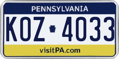 PA license plate KOZ4033