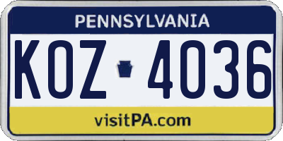 PA license plate KOZ4036