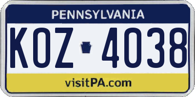 PA license plate KOZ4038