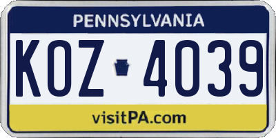 PA license plate KOZ4039