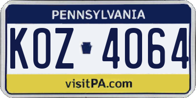 PA license plate KOZ4064