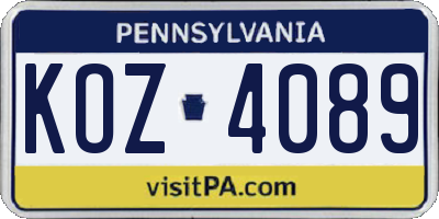 PA license plate KOZ4089