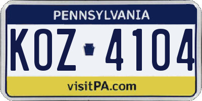 PA license plate KOZ4104
