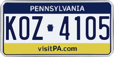 PA license plate KOZ4105