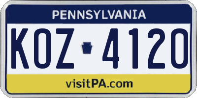 PA license plate KOZ4120