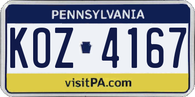 PA license plate KOZ4167