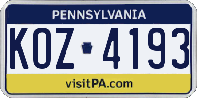 PA license plate KOZ4193