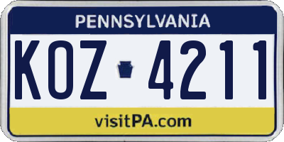 PA license plate KOZ4211