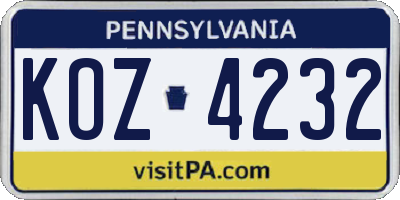 PA license plate KOZ4232