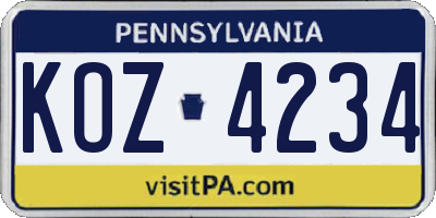 PA license plate KOZ4234