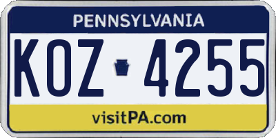 PA license plate KOZ4255