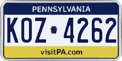 PA license plate KOZ4262
