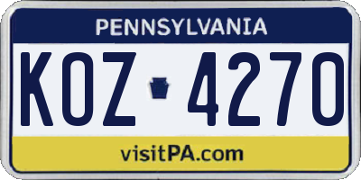 PA license plate KOZ4270