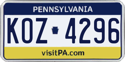 PA license plate KOZ4296