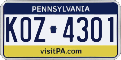 PA license plate KOZ4301