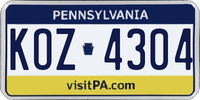 PA license plate KOZ4304