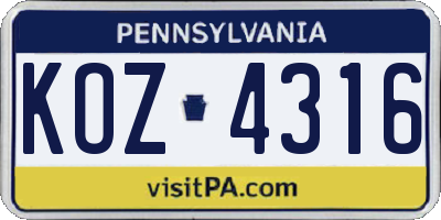 PA license plate KOZ4316