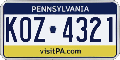 PA license plate KOZ4321