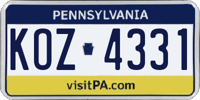 PA license plate KOZ4331