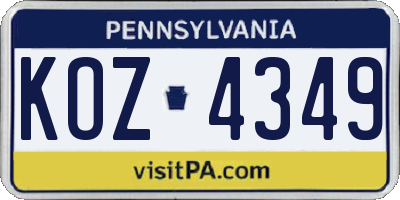 PA license plate KOZ4349