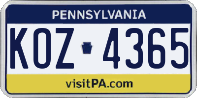 PA license plate KOZ4365