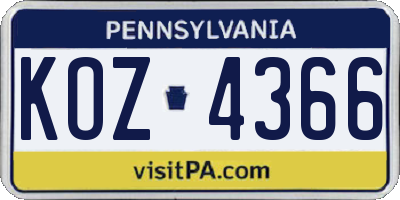 PA license plate KOZ4366