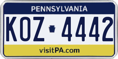 PA license plate KOZ4442