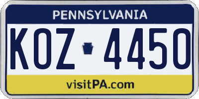 PA license plate KOZ4450