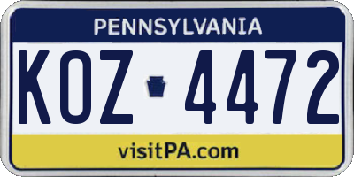PA license plate KOZ4472