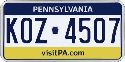 PA license plate KOZ4507