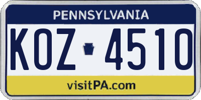 PA license plate KOZ4510