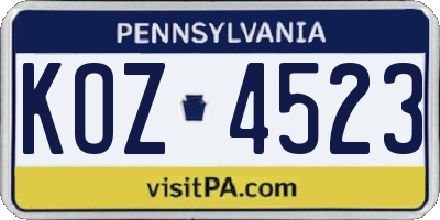 PA license plate KOZ4523