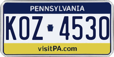 PA license plate KOZ4530