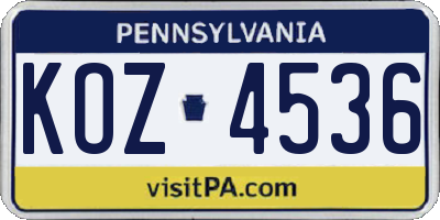 PA license plate KOZ4536