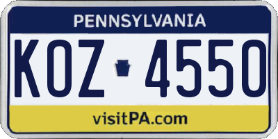 PA license plate KOZ4550