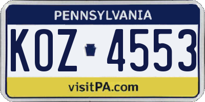PA license plate KOZ4553