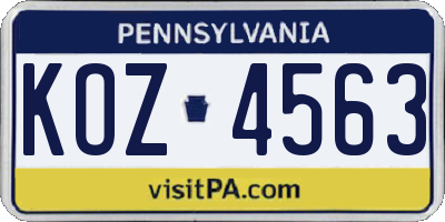 PA license plate KOZ4563