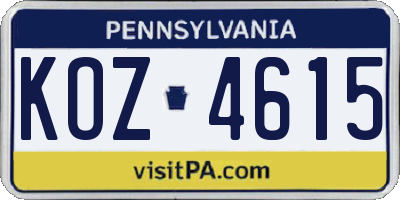 PA license plate KOZ4615