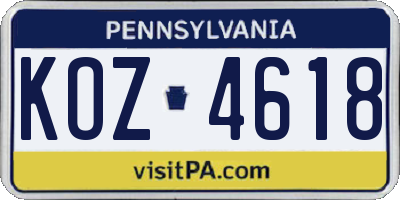 PA license plate KOZ4618