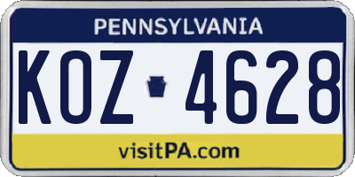 PA license plate KOZ4628