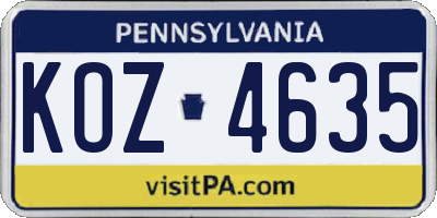 PA license plate KOZ4635