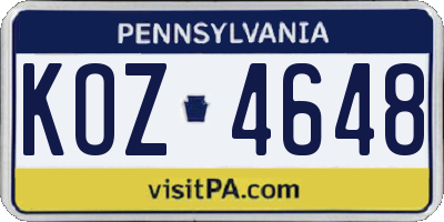 PA license plate KOZ4648