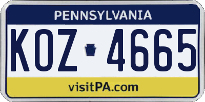 PA license plate KOZ4665
