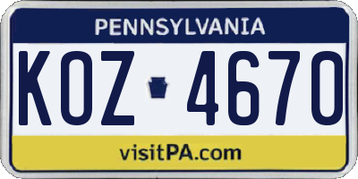 PA license plate KOZ4670