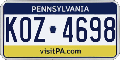 PA license plate KOZ4698