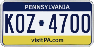 PA license plate KOZ4700