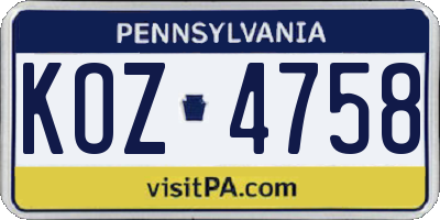 PA license plate KOZ4758