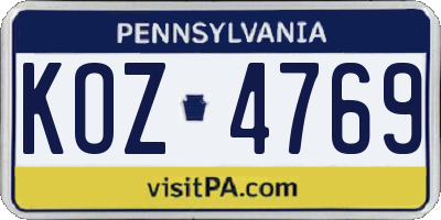 PA license plate KOZ4769