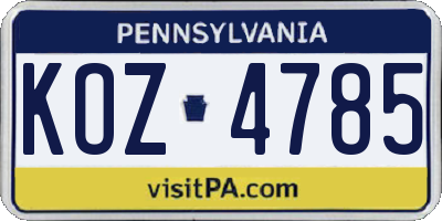 PA license plate KOZ4785