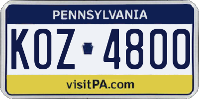 PA license plate KOZ4800